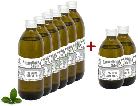 Stříbro - nanokoloid stříbra 25 ppm 6x500ml +2x250ml zdarma