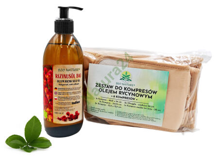 Promoční sada. BIO nerafinovaný ricinový olej 500 ml + Sada obkladů