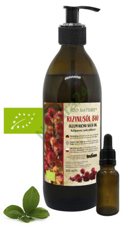 Olej rycynowy BIO nierafinowany 500 ml + butelka z pipetą 30 ml