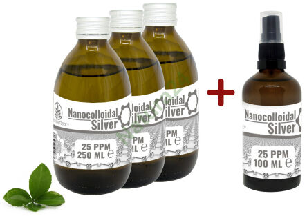 Stříbro - nanokoloid stříbra 25 ppm 3x250ml + 100ml Zdarma