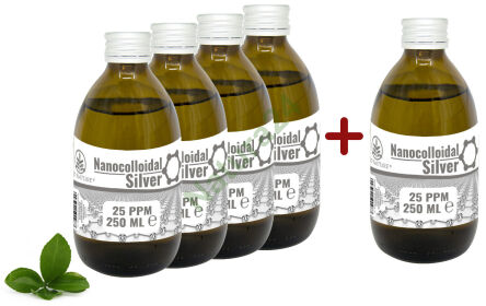 Stříbro - nanokoloid stříbra 25 ppm 4x250ml + 250ml Zdarma